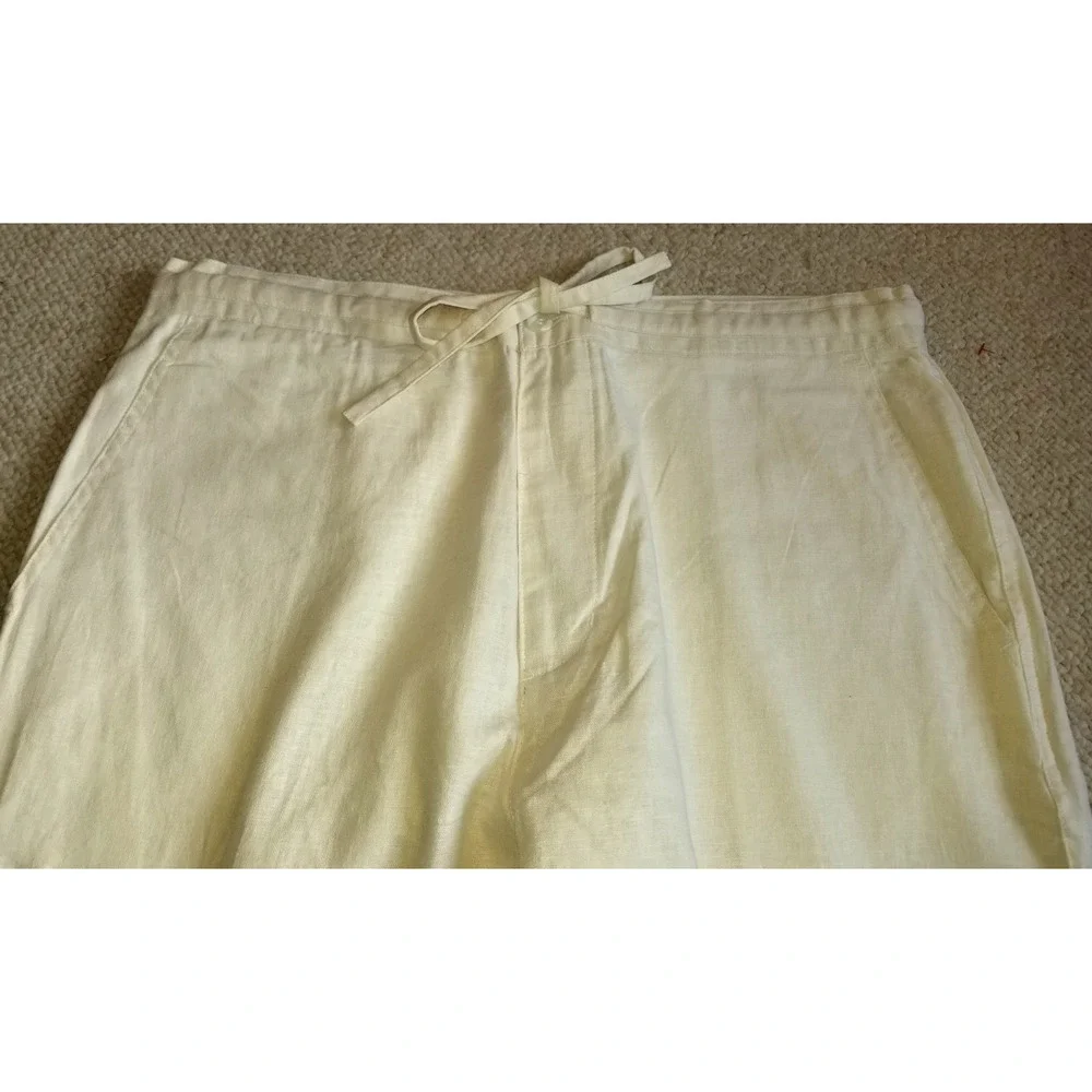 NWT Mens Pants-ANDREW FEZZA-beige linen/rayon straight leg Coastal Resort-L